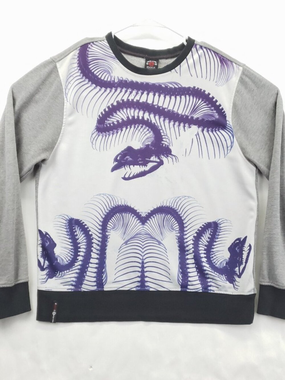 Enyce Sweatshirt Mens Large White Gray Snake Skeleton Crew Neck Pullover